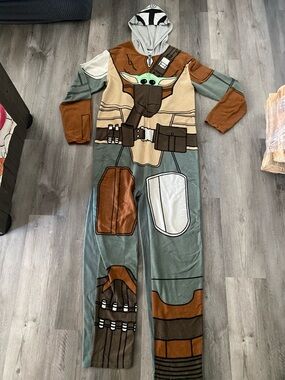 Star Wars The Child (Grogu) Adult Onesie Hoodie in Green, Brown, Tan, White